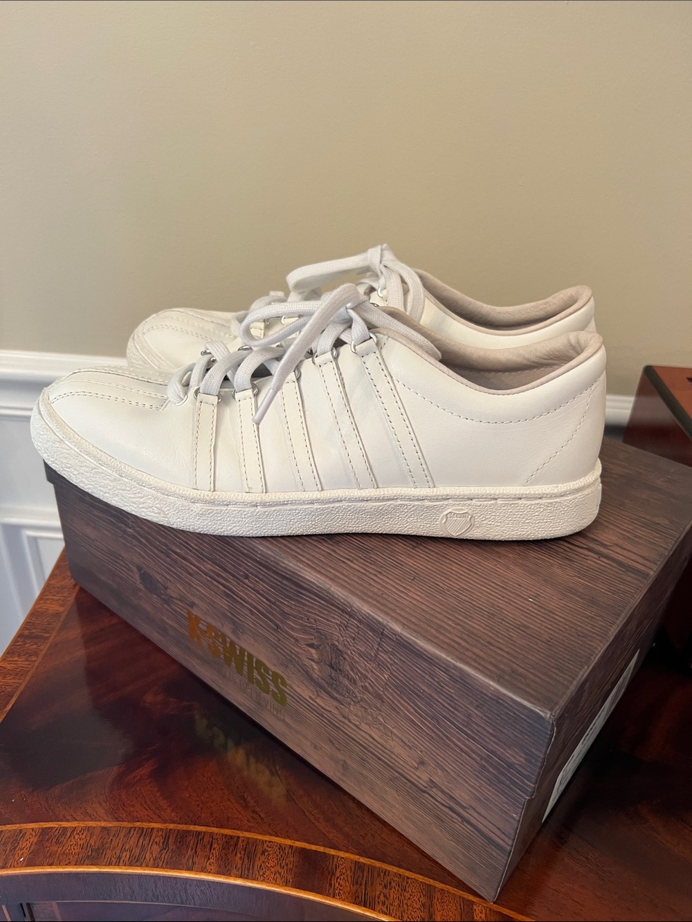 K-Swiss Men’s Classic 66 Premium White on White Leather Low-Top Sneakers 8.5
